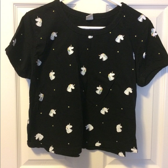 Women’s Crop Top T-Shirt Unicorns Print Black XXL - Picture 2 of 5